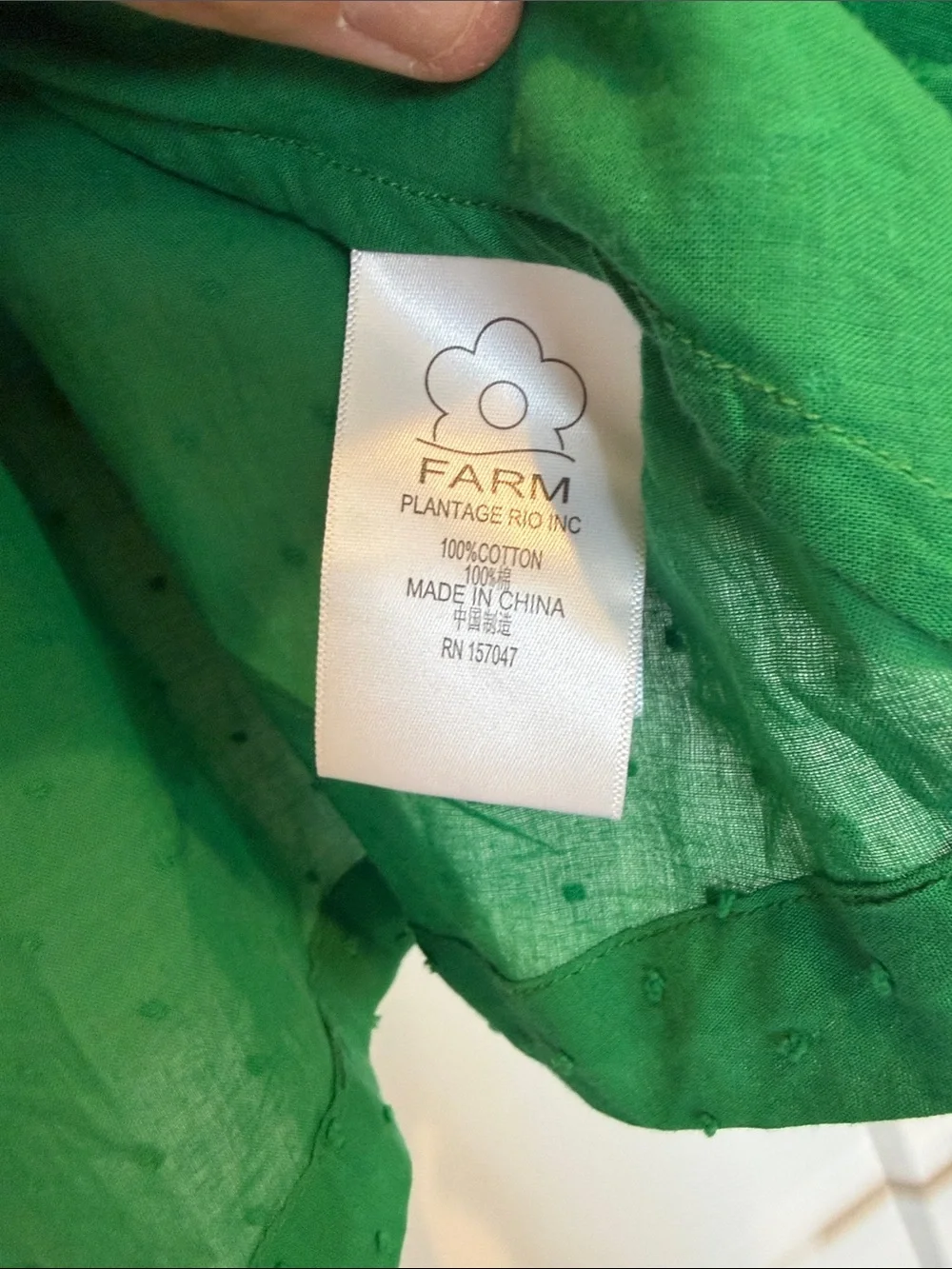 FARM Rio Emerald Green Puff-Sleeve Swiss Dot Blouse